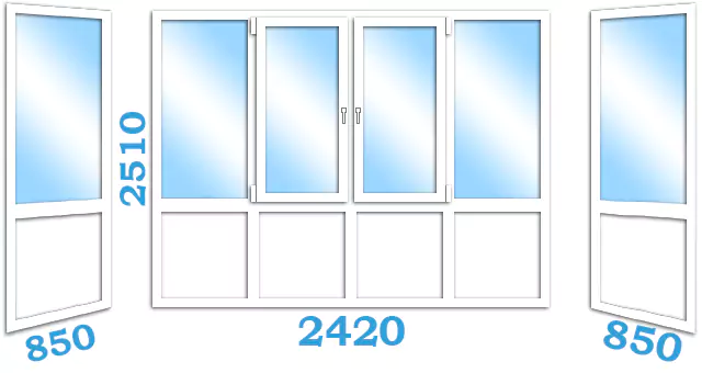 Застеклений французский П-образный балкон, розміром 2600 x 950 x 2630