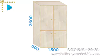 Прямоугольный шкафчик размером 1500 x 2600 x 600