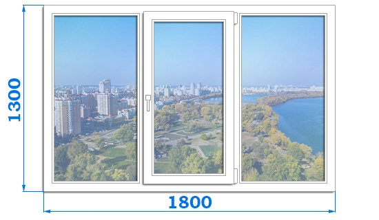 Трехчастное окно Viknaland с одним открыванием, размером 1800 x 1300